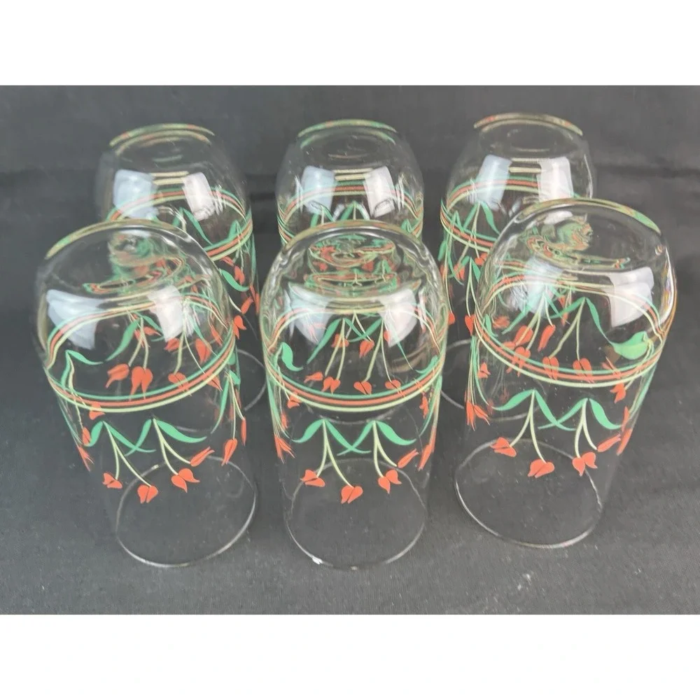 Lot Of 6 Vintage Coral Tulip 12 oz Highball Glasses